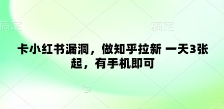 卡小红书漏洞，做知乎拉新 一天3张起，有手机即可-快赚