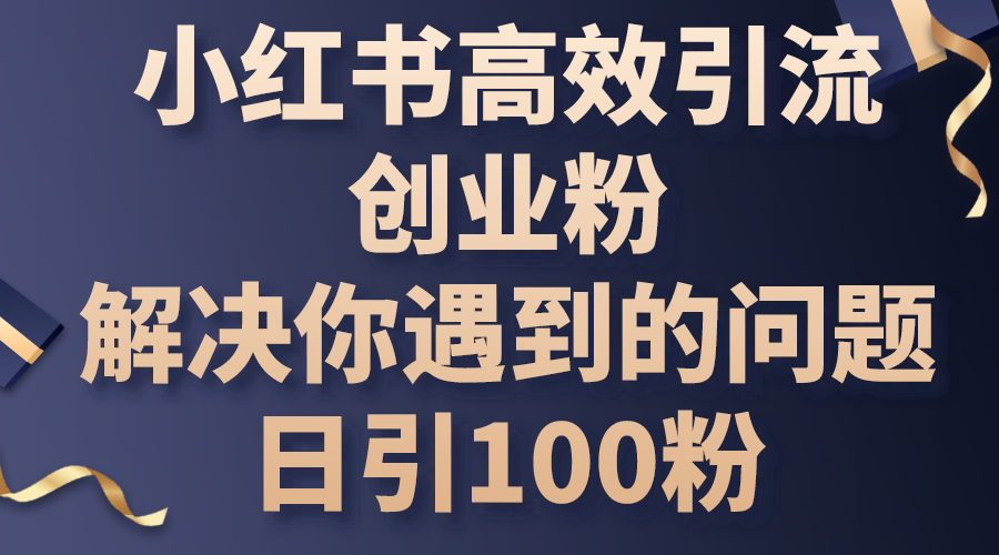 小红书高效引流创业粉，解决你遇到的问题，日引100粉-快赚