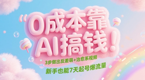 0成本靠AI搞钱！3步做出反差萌+治愈系视频，新手也能7天起号爆流量-快赚