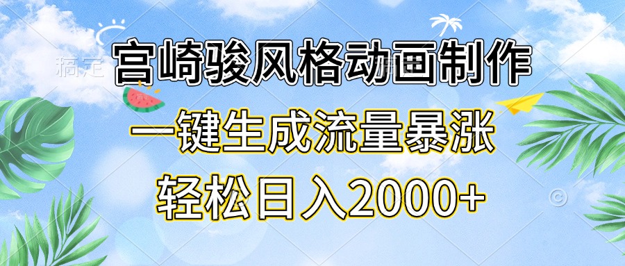 宫崎骏风格动画制作，一键生成流量暴涨，轻松日入2000+-快赚
