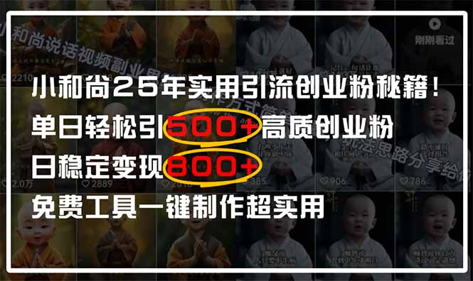 小和尚2025年实用引流秘籍！单日轻松引500+高质量创业粉，日变现800+，…-快赚