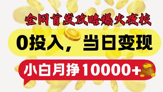 全网首发爆火夜校，0投入，当日变现，小白轻松月入1w+【揭秘】-快赚