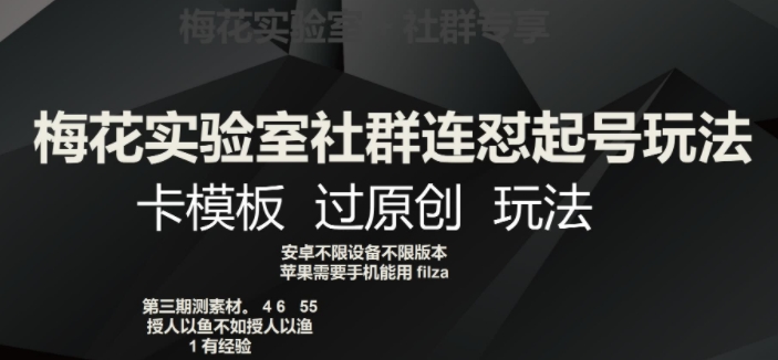 梅花实验室社群连怼起号玩法，卡模板过原创玩法【揭秘】-快赚