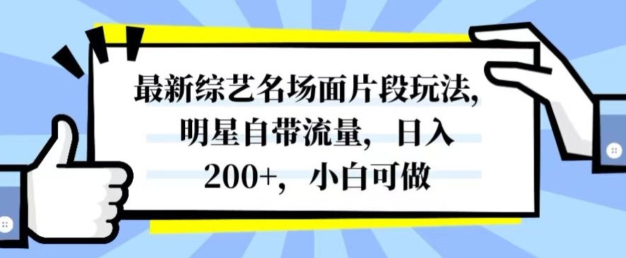 最新综艺名场面片段玩法，明星自带流量，日入200+，小白可做【揭秘】-快赚