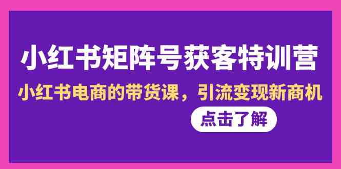 小红书矩阵号获客特训营-第10期，小红书电商的带货课，引流变现新商机-快赚