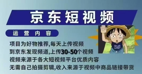 京东短视频带货课，无需自己拍摄剪辑，保姆式教学，两天快速上手-快赚