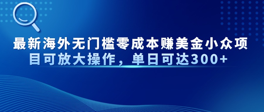 最新海外无门槛零成本赚美金小众项目可放大操作，单日可达300+-快赚