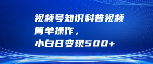 视频号知识科普视频，简单操作，小白日变现500+【揭秘】-快赚