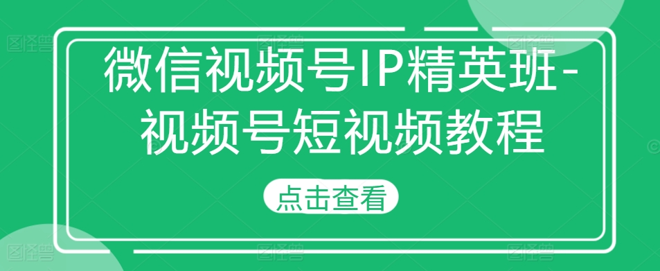 微信视频号IP精英班-视频号短视频教程-快赚