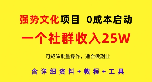 强势文化项目，一个社群收入25个W，0成本启动，可矩阵批量操作，原创详细实操教程-快赚