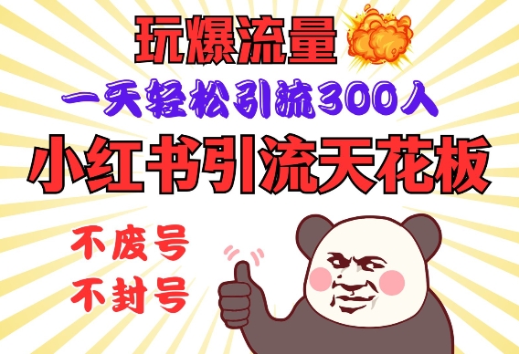 小红书引流天花板，玩爆流量，一天轻松引流300人，安全操作-快赚