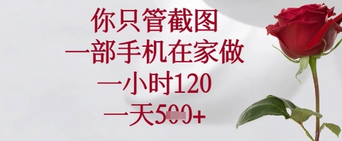 你只管截图，一部手机在家可以做，一小时120.一天5张+【揭秘】-快赚