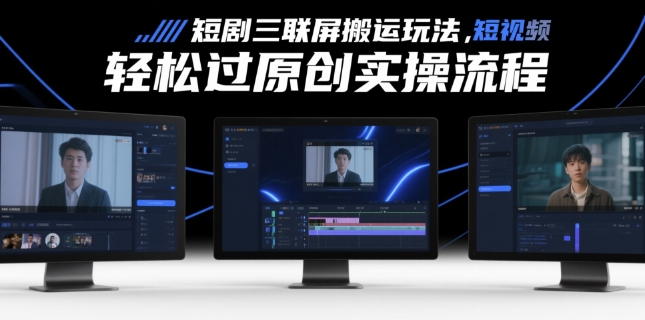 短剧三联屏搬运玩法，短剧搬运轻松过原创实操流程-快赚
