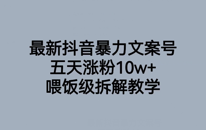 最新抖音暴力文案号，五天涨粉10w+，喂饭级拆解教学-快赚