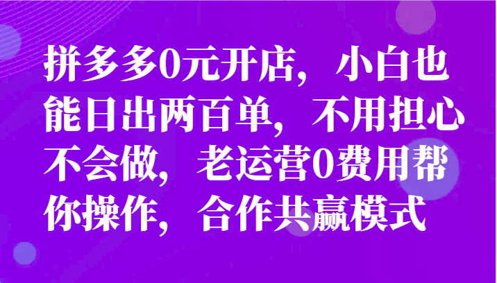 最新拼多多优质项目小白福利，两天销量过百单，不收费、老运营代操作-快赚