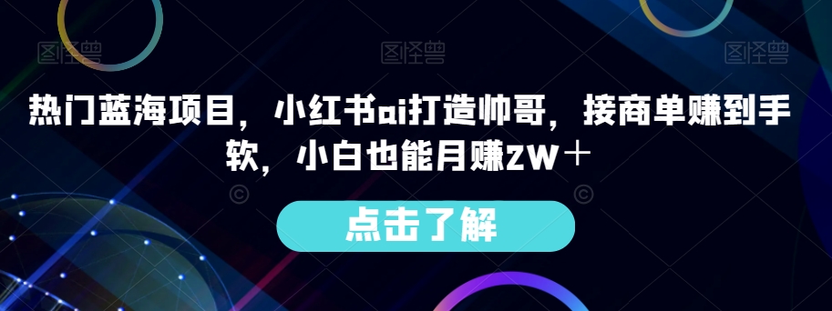 热门蓝海项目，小红书ai打造帅哥，接商单赚到手软，小白也能月赚2W＋-快赚