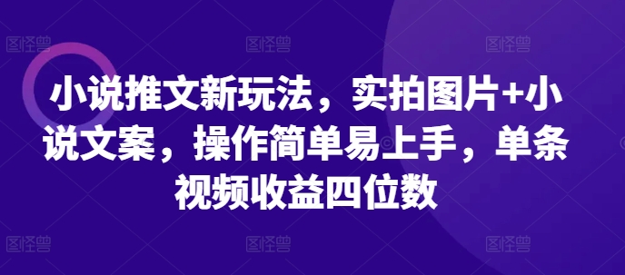 小说推文新玩法，实拍图片+小说文案，操作简单易上手，单条视频收益四位数-快赚
