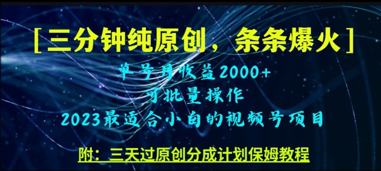 三分钟制作视频号纯原创，条条爆款，轻松月入过万【揭秘】-快赚