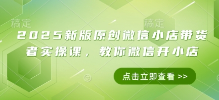 2025新版原创微信小店带货者实操课，教你微信开小店-快赚