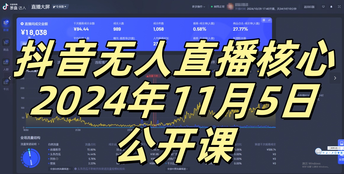 抖音无人直播核心公开课，咸鱼翻身小白可做带有睡后收入月入过万太简单【揭秘】-快赚