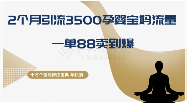 十万个富翁修炼宝典之13.2个月引流3500孕婴宝妈流量，一单88卖到爆-快赚