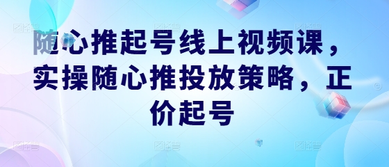 随心推起号线上视频课，实操随心推投放策略，正价起号-快赚