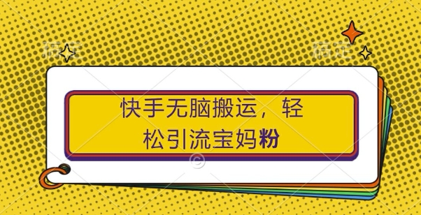 快手无脑搬运，轻松引流宝妈粉，纯小白轻松上手【揭秘】-快赚