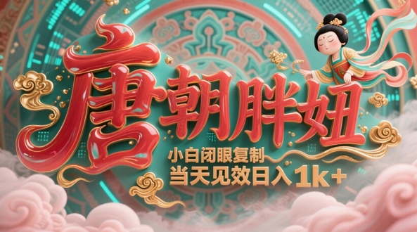 用AI克隆“唐朝胖妞”日更3条，平台疯狂推流，小白闭眼复制，当天见效，日入1k+-快赚