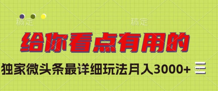 独家微头条最详细玩法，月入3000+【揭秘】-快赚