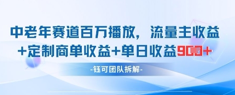 中老年赛道百万播放+流量主收益+定制收益，单日收益9张-快赚