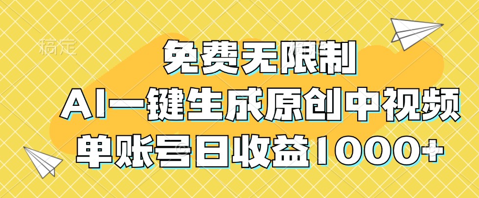 免费无限制，AI一键生成原创中视频，单账号日收益1000+-快赚