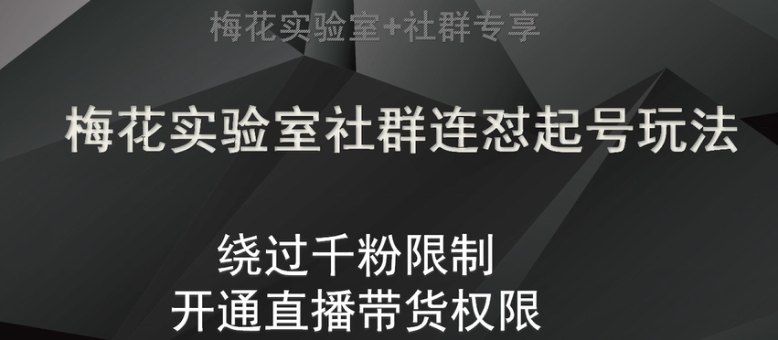 梅花实验室社群连怼起号玩法，视频号绕过千粉限制，开通直播带货权限【揭秘】-快赚