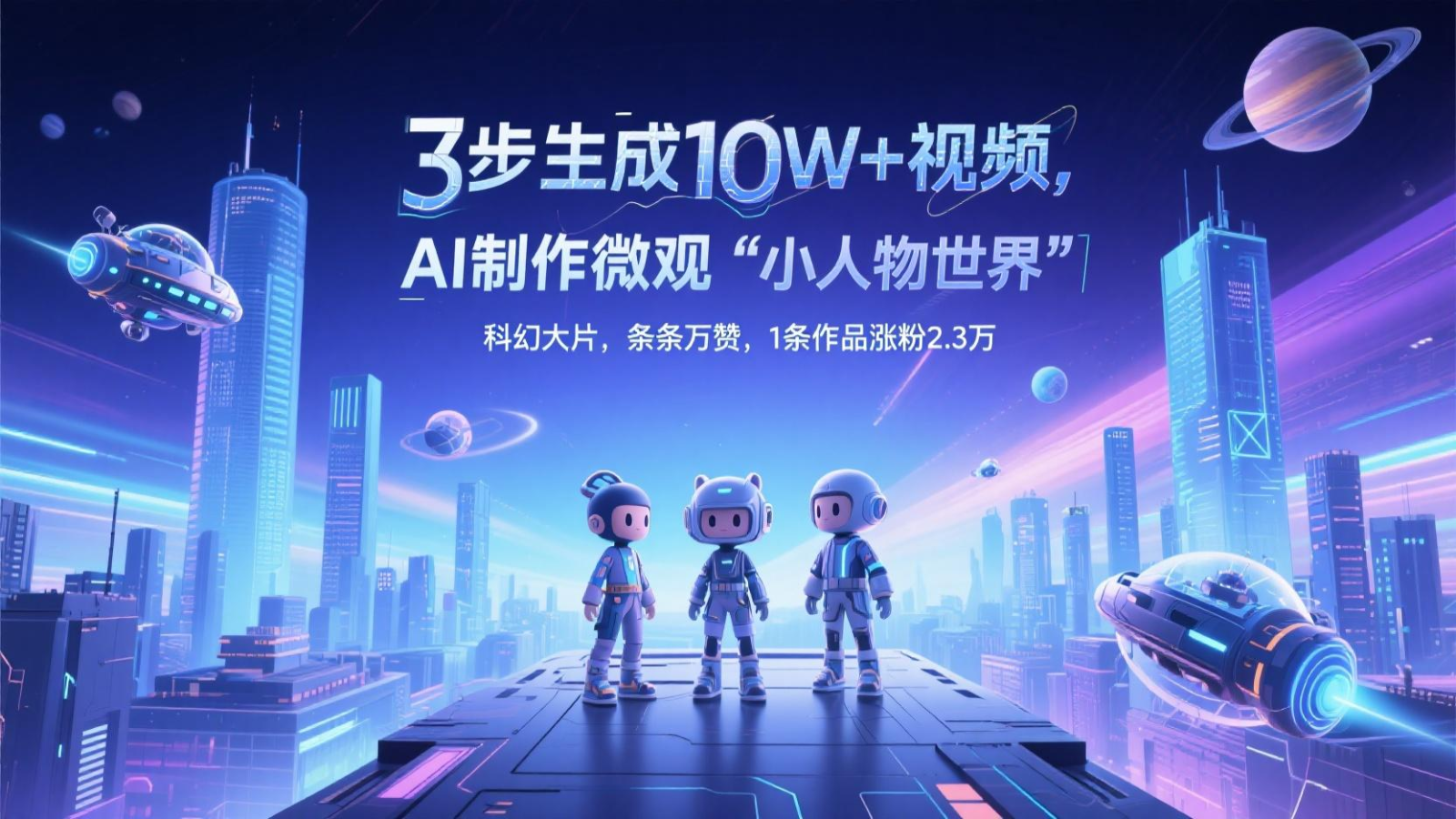 三步生成10W+视频，AI制作微观“小人物世界”科幻大片，条条万赞，1条作品涨粉2.3万-快赚