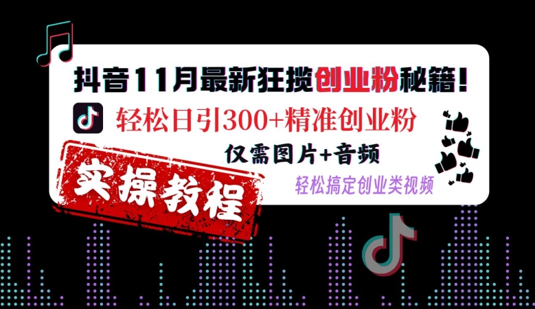 抖音11月最新狂揽创业粉秘籍，轻松日引300+精准创业粉，仅需图片+音频，轻松搞定创业类视频-快赚