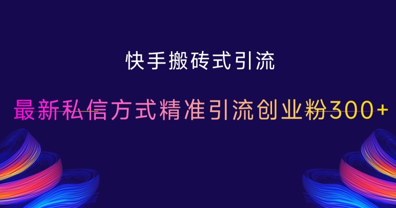 快手搬砖式引流，最新私信方式精准引流创业粉300+-快赚