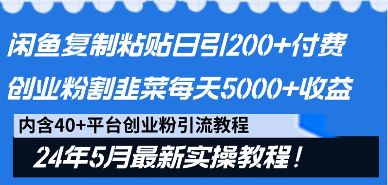 闲鱼复制粘贴日引200+付费创业粉，24年5月最新方法！割韭菜日稳定5000+收益-快赚