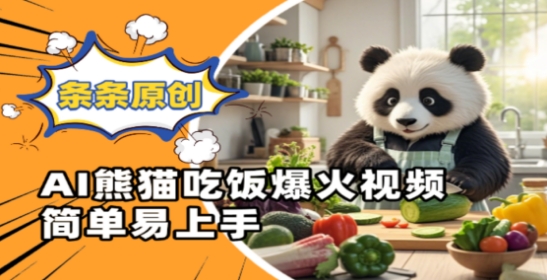Ai熊猫吃饭爆火视频，条条原创，简单易上手-快赚