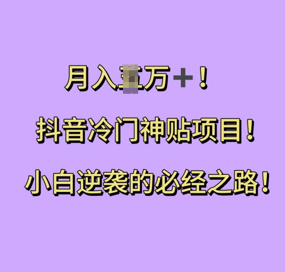 抖音冷门神贴项目，小白逆袭的必经之路，月入过W【揭秘】-快赚