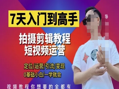7天入门到高手，短视频剪辑运营高手课，定位 运营 引|流 变现，0基础小白一学就会-快赚