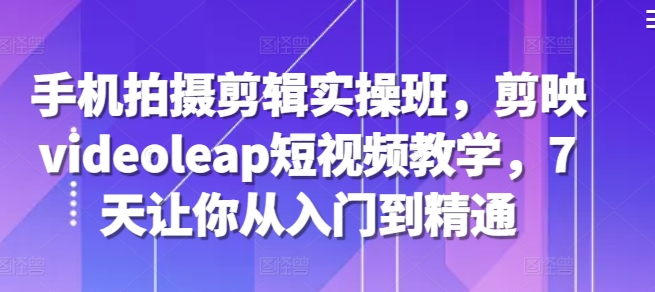 手机拍摄剪辑实操班，剪映videoleap短视频教学，7天让你从入门到精通-快赚