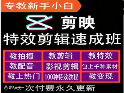 剪映特效教程和运营变现教程，特效剪辑速成班，专教新手小白-快赚