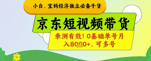 小白宝妈经济独立必备干货，京东短视频带货，亲测有效!0基础单号月入8k+，可多号【揭秘】-快赚