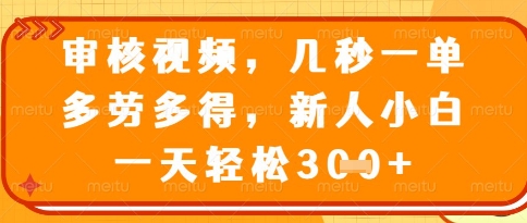 视频审核员，几秒一单，不限时间，不限地点，多做多得，新人小白一天轻松几张+【揭秘】-快赚