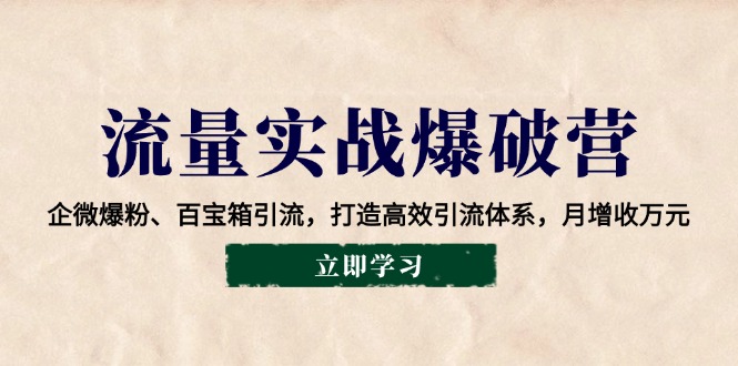 流量实战爆破营：企微爆粉、百宝箱引流，打造高效引流体系，月增收万元-快赚