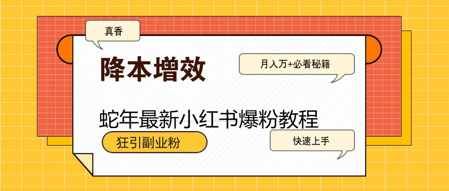 蛇年最新小红书爆粉教程，狂引副业粉，月入万+必看-快赚