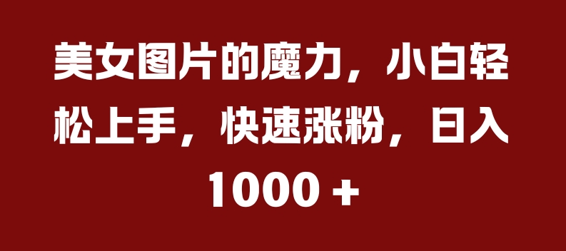 美女图片的魔力，小白轻松上手，快速涨粉，日入几张【揭秘】-快赚