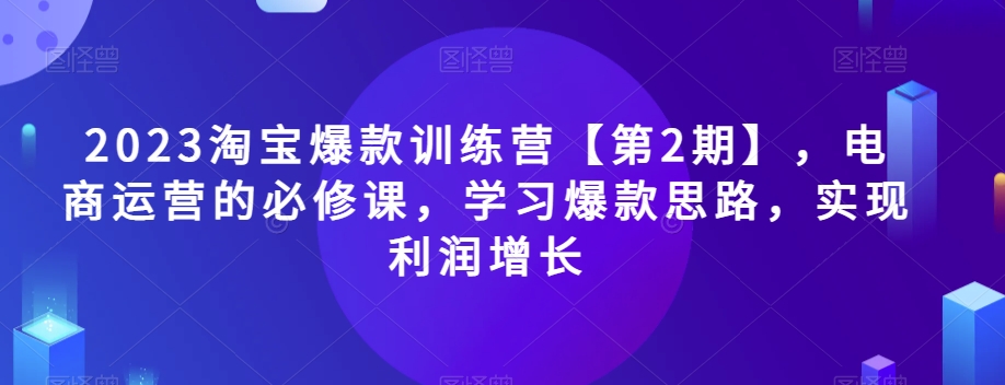2023淘宝爆款训练营【第2期】，电商运营的必修课，学习爆款思路，实现利润增长-快赚