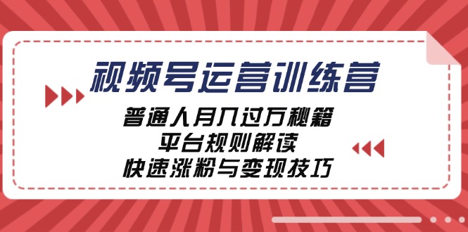 视频号运营训练营：普通人月入过万秘籍，平台规则解读，快速涨粉与变现-快赚