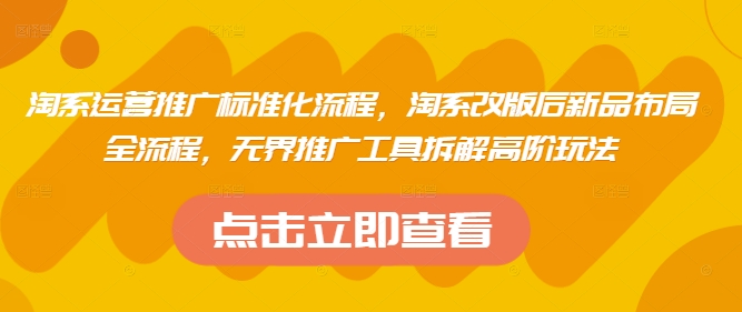 淘系运营推广标准化流程，​淘系改版后新品布局全流程，无界推广工具拆解高阶玩法-快赚
