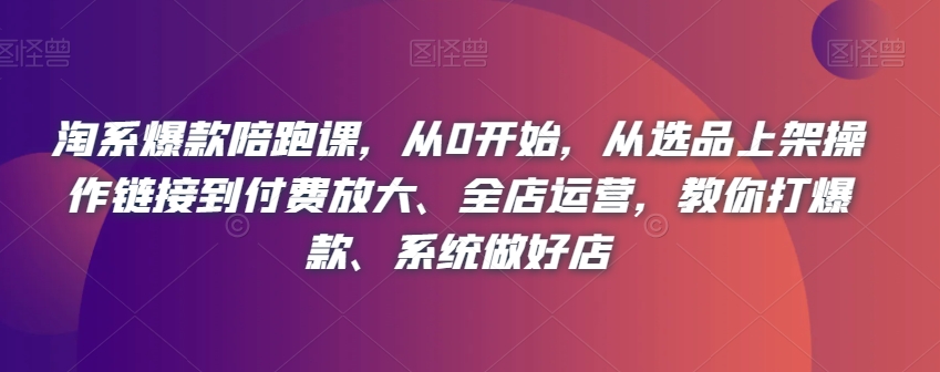 淘系爆款陪跑课，从0开始，从选品上架操作链接到付费放大、全店运营，教你打爆款、系统做好店-快赚